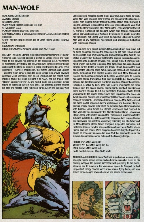 Animal Mimicry (hybrid)-Man Wolf-Marvel Legacy The 's Handbook #1 (1970)