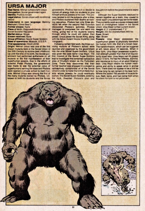 Animal Mimicry (one)-Ursa Major-Official Handbook of the Marvel Universe V1 #11