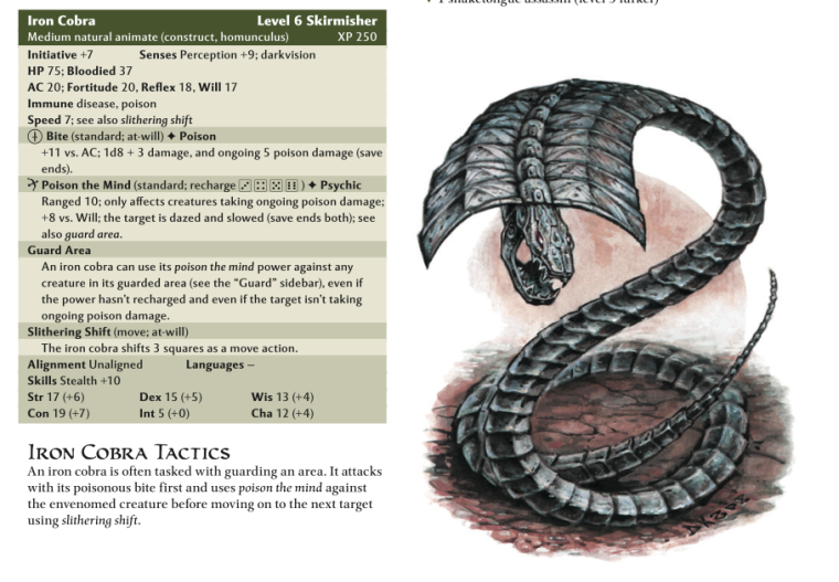 Animate Objects-Homunculus-Iron Cobra-D&D 4th Edition - Monster Manual