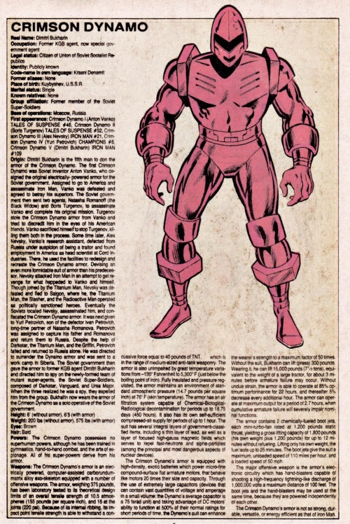 Armor (matter)-Crimson Dynamo-Official Handbook of the Marvel Universe V1 #3