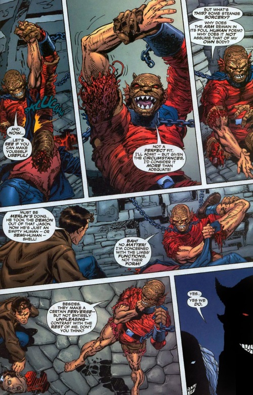 Body Part Substitution (self)-Etrigan adds a arm to his body-Blood of the Demon #14 (DC)