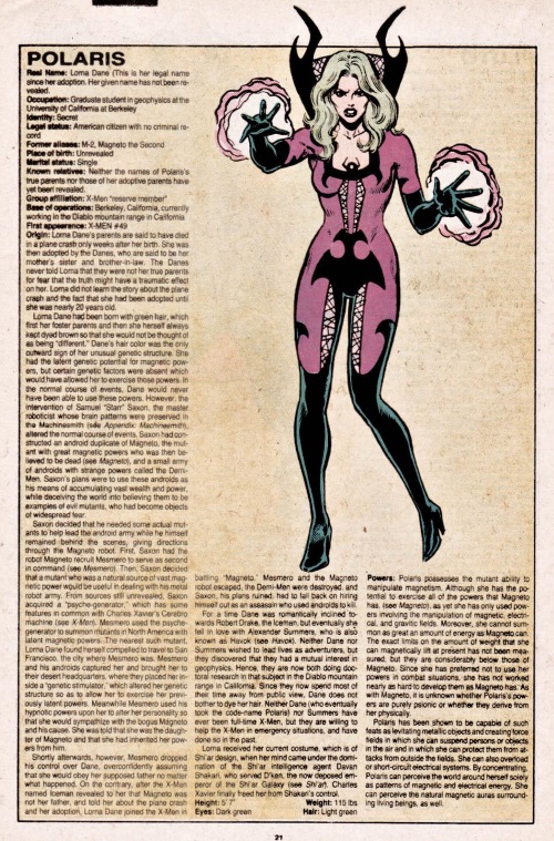 Magnetism Manipulation-Polaris-Official Handbook of the Marvel Universe V1 #8
