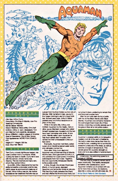 Superhuman Swimming–Aquaman-Who's Who #1 (1985)