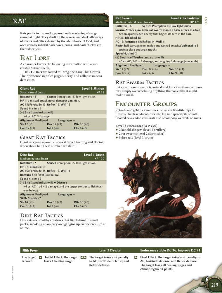 Rodent Mimicry-D&D-AN-Dire Rat-D&D 4th Edition - Monster Manual 1