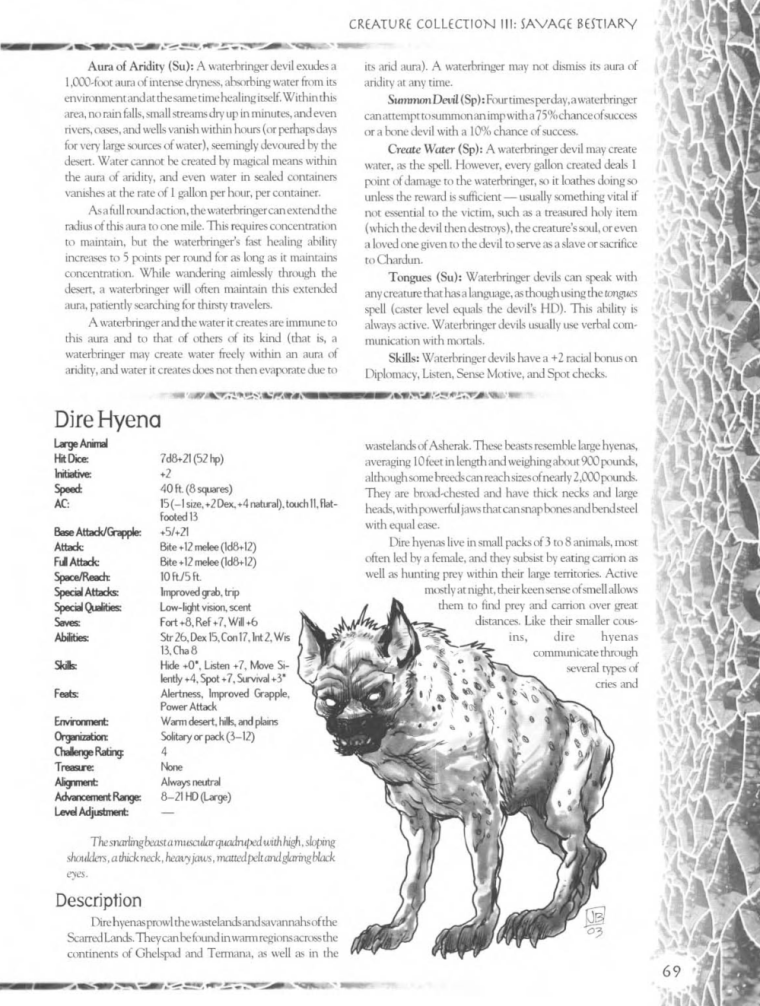 Hyena Mimicry-D&D-Dire Hyena-Creature Collection III. Savage Bestiary