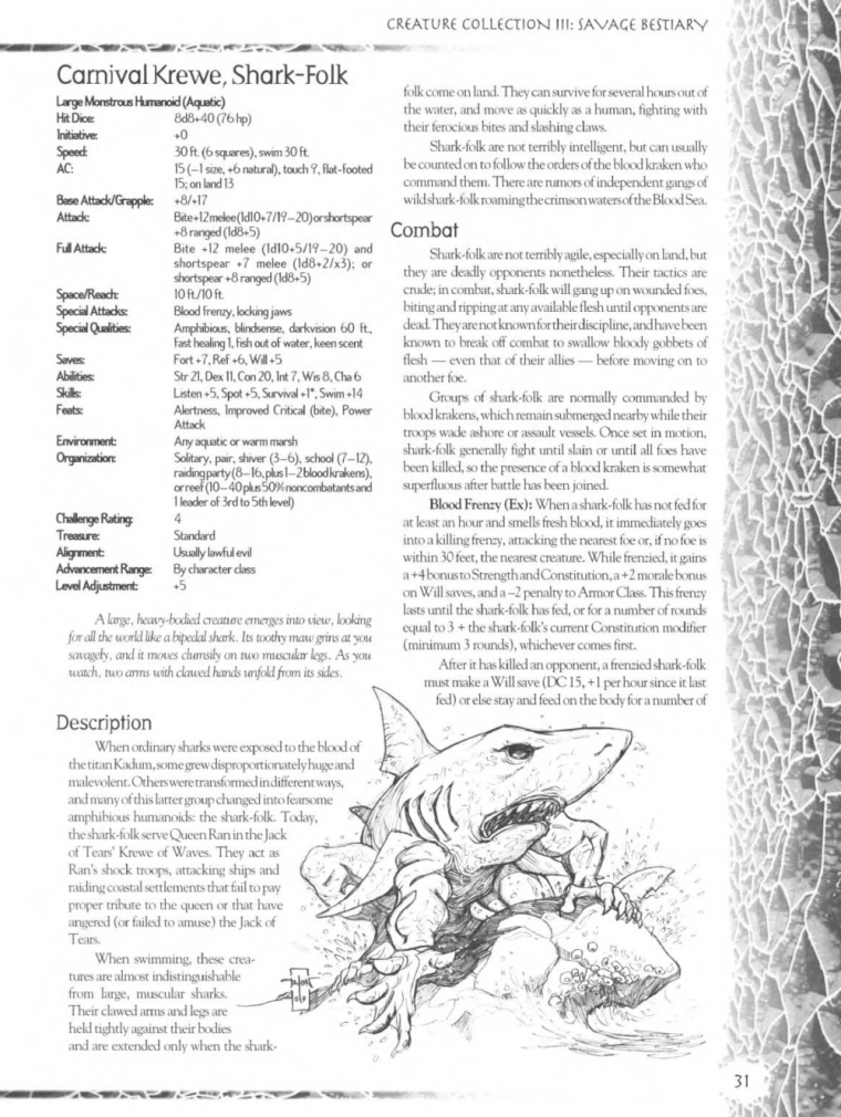 Shark Mimicry-D&D-Shark Folk-Creature Collection III. Savage Bestiary